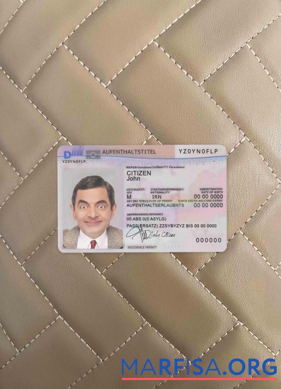 Printable Germany residence permit 2011 pres, version 2 photolook FRONT template